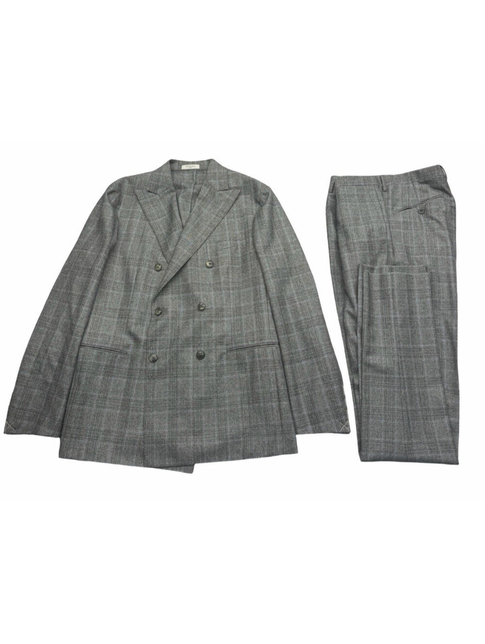 Boglioli Wool 2 Piece Double Breasted Suit Grey Blue Check Size 50 R | US 40 34W